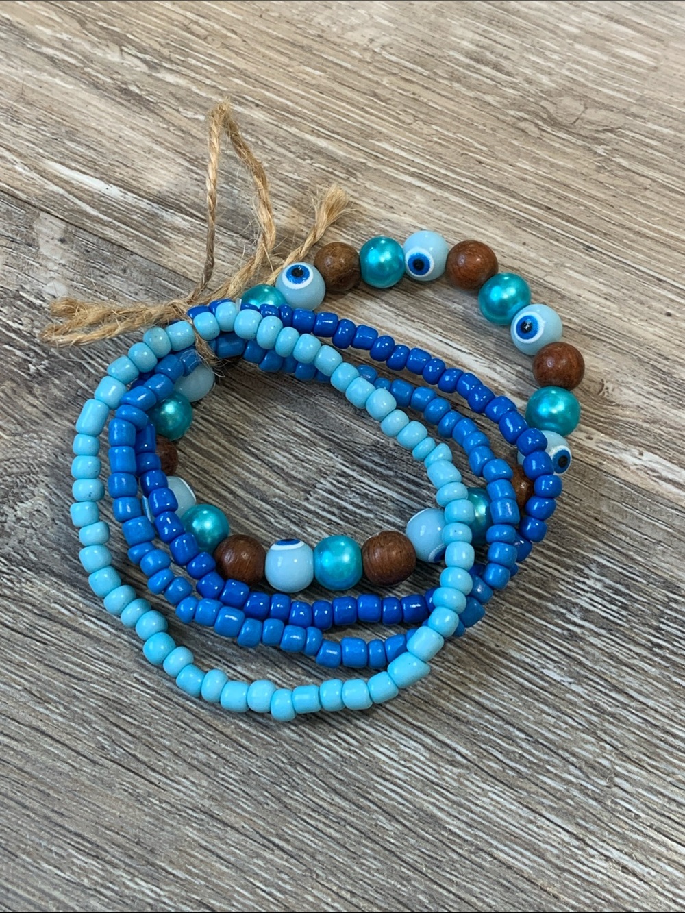 3/$10💕 Turquoise & Royal Blue Beaded Bracelet Set Evil Eye